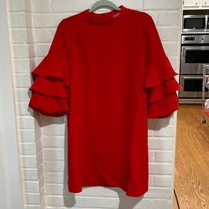 Red ruffle sleeve dress